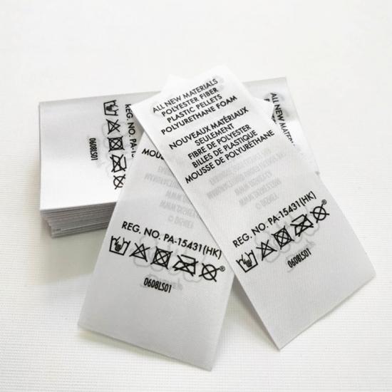 Printed Satin Care Clothing Labels Machine Wash Cold 1 W X 1.5 H Straight  Cut Labels Black or White Color 100 PCS 